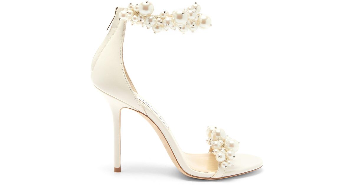 Jimmy Choo Maisel 100 Faux Pearl-embellished Leather Sandals in White | Lyst