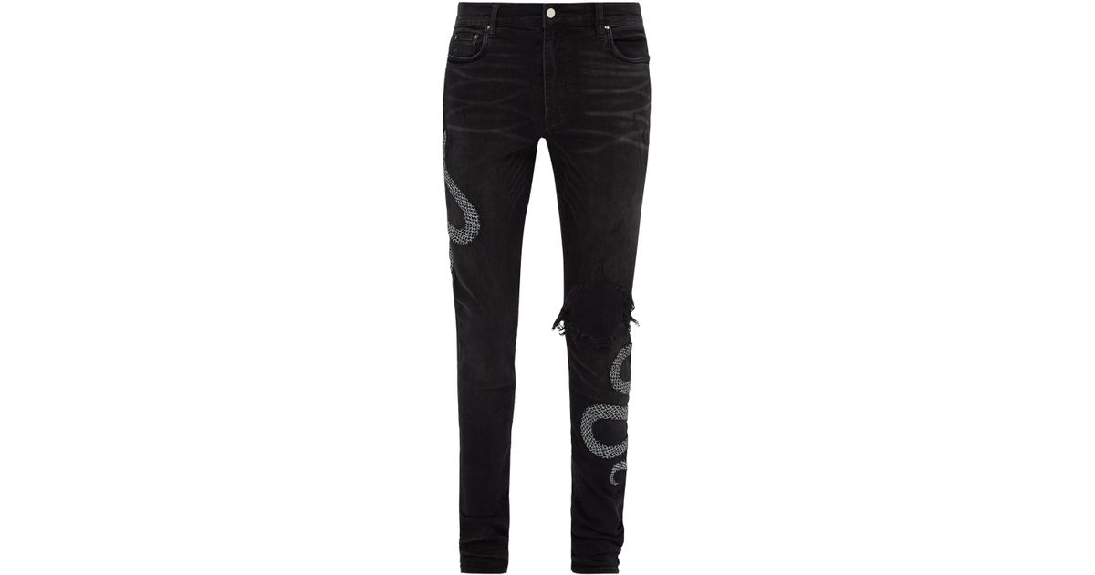 Amiri Denim Snake Embroidered 