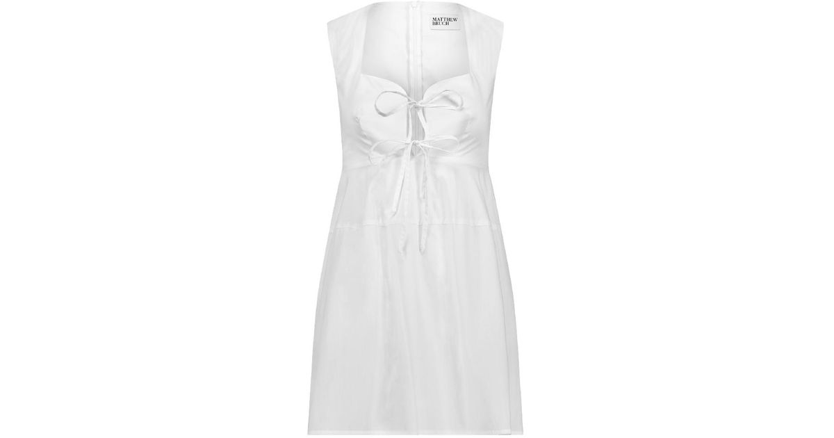 Matthew Bruch Cotton Apron Tie White Mini Dress | Lyst