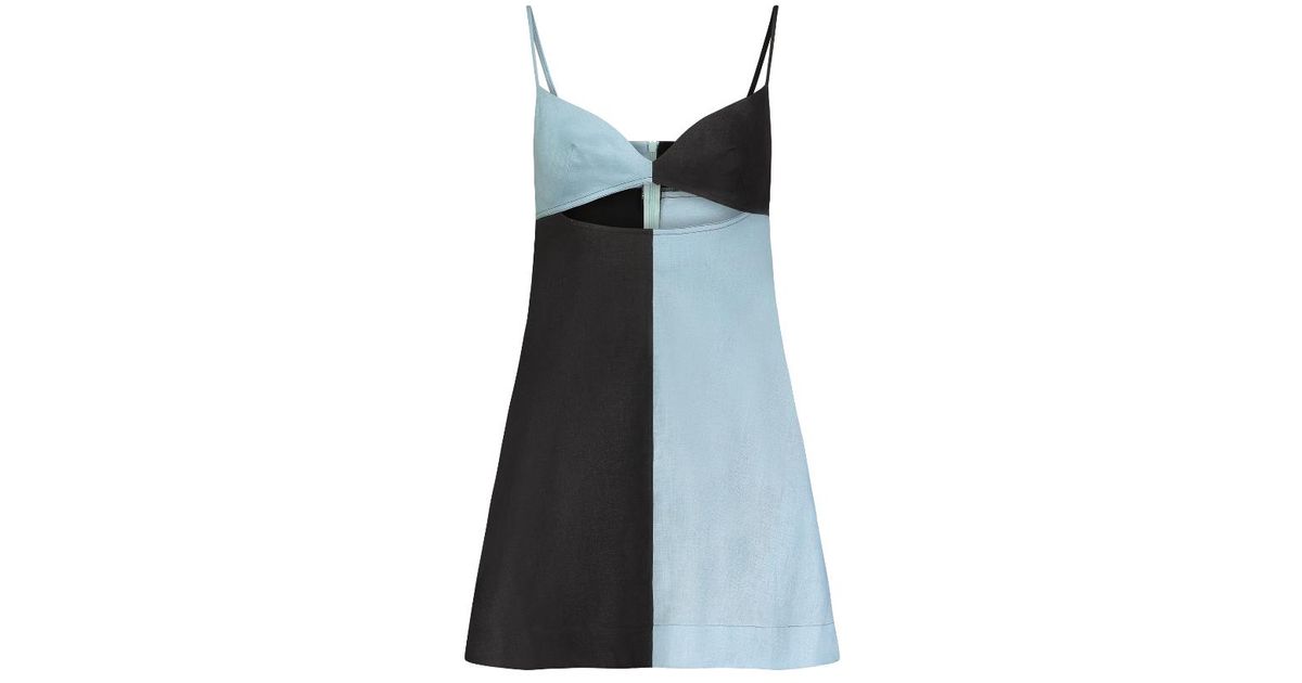Matthew Bruch Kimmie Colorblock Aqua Linen Mini Dress in Black | Lyst UK