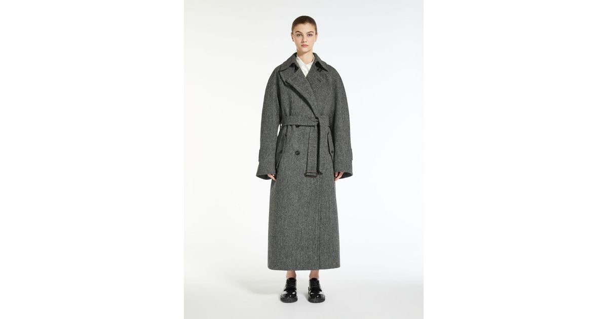 Max Mara Harris Tweed Coat in Gray | Lyst