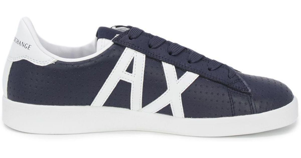 Armani Exchange Blue Leather Sneakers in Blue for Men - Lyst