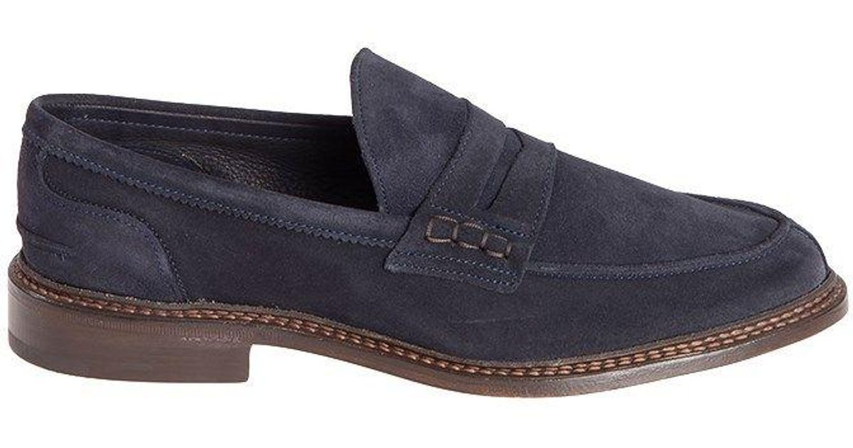 Tricker's Blue Suede Loafers for Men - Lyst