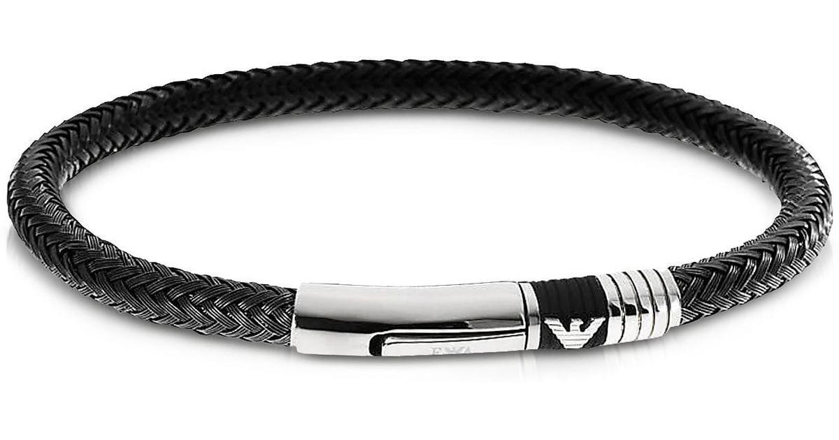 Emporio Armani Iconic Woven Stainless Steel Men's Bracelet in Black