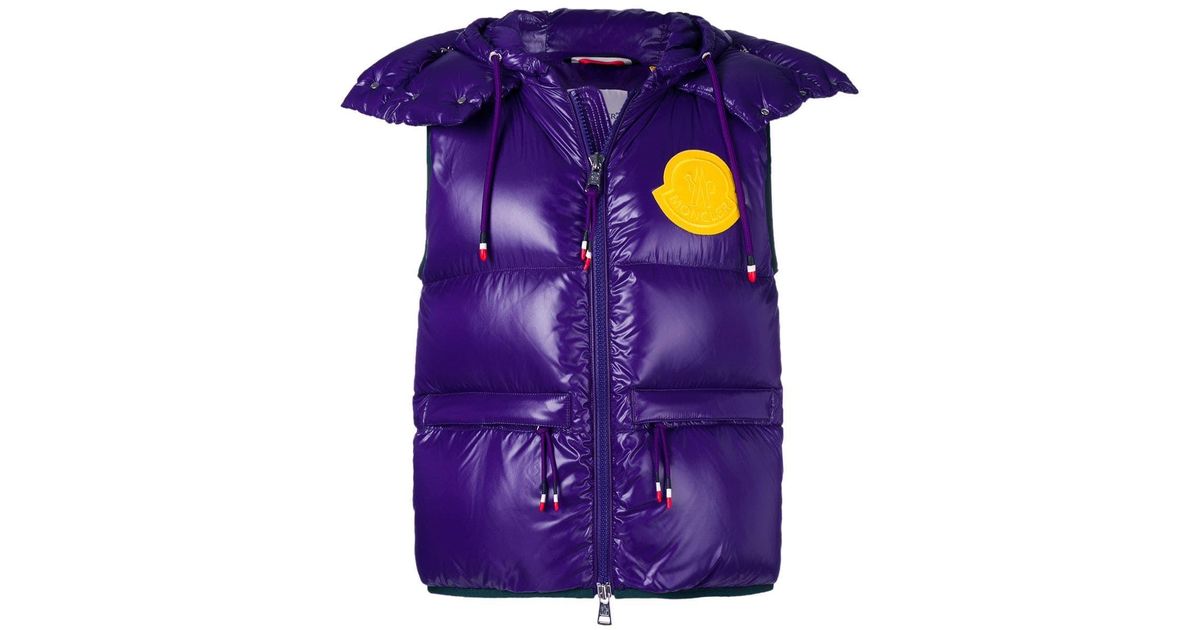 purple and yellow moncler vest