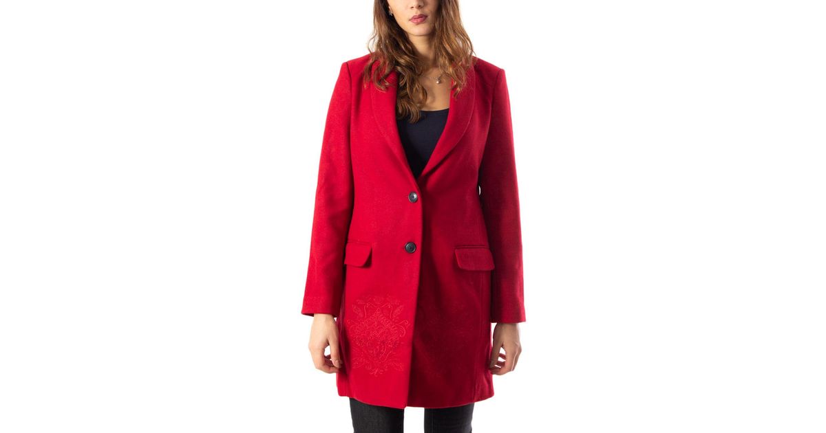 Desigual Red Wool Coat - Lyst