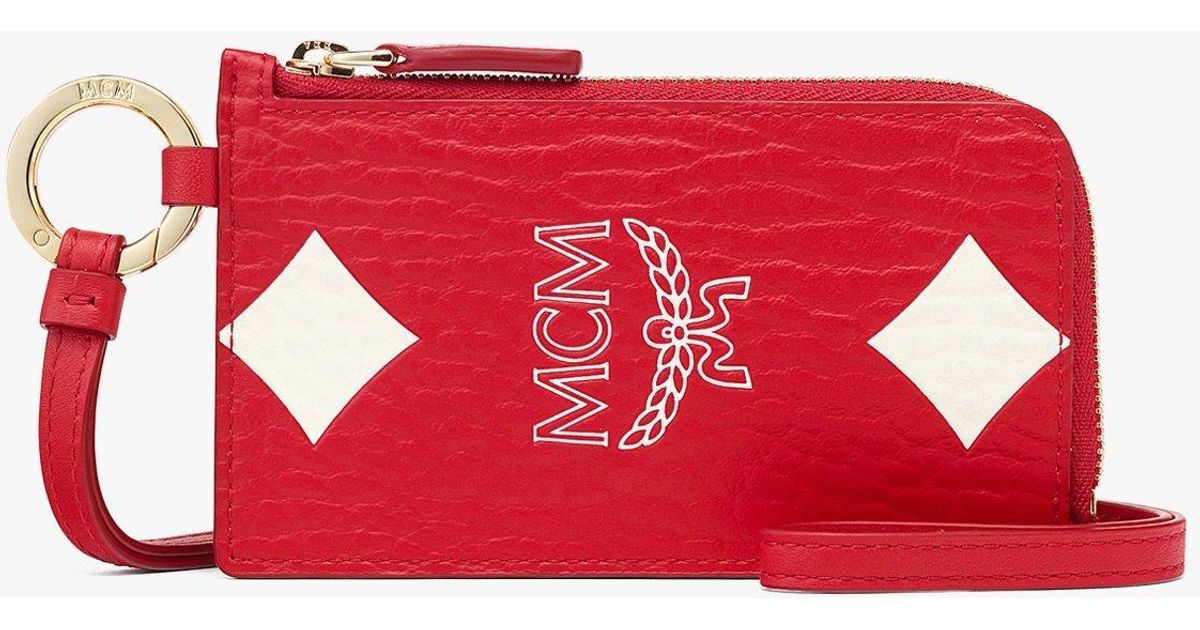 MCM Aren Lanyard Card Case In Maxi Visetos in Red for Men | Lyst