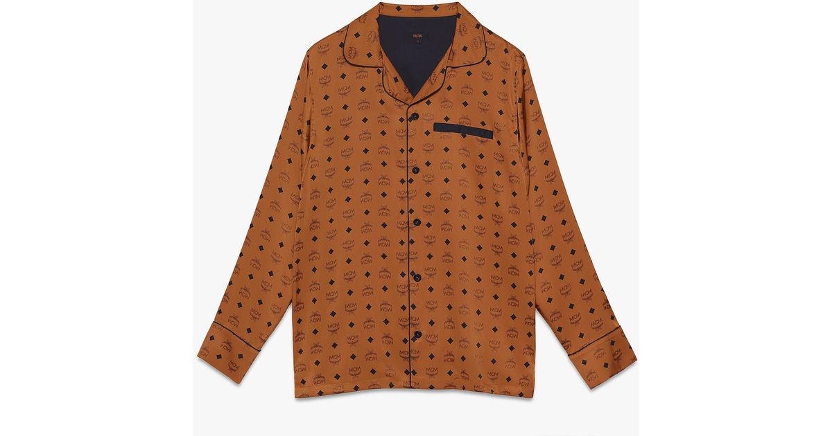 MCM Classic Logo Silk Pajama Shirt in Brown for Men Lyst