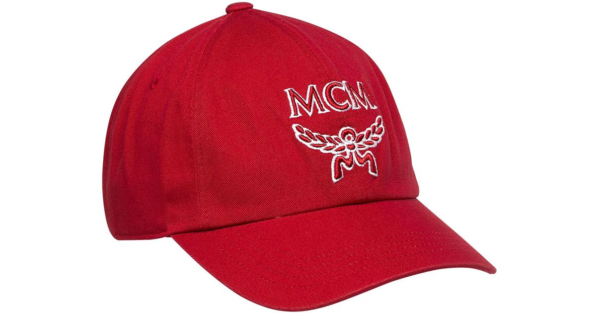 red mcm hat