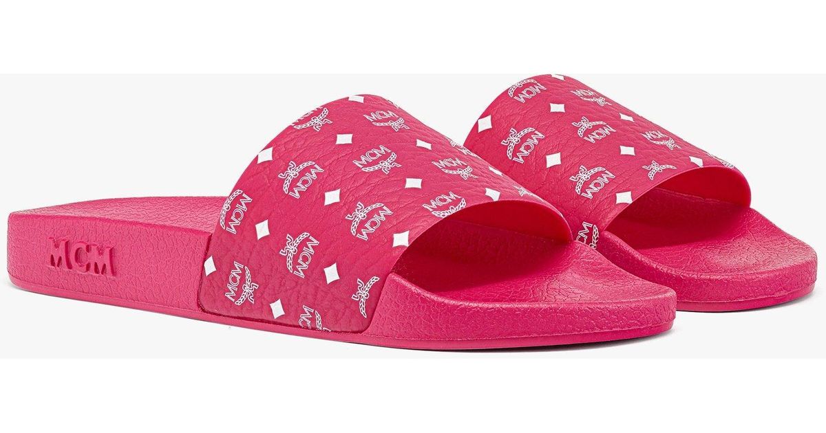 MCM Monogram Print Rubber Slides in Purple | Lyst