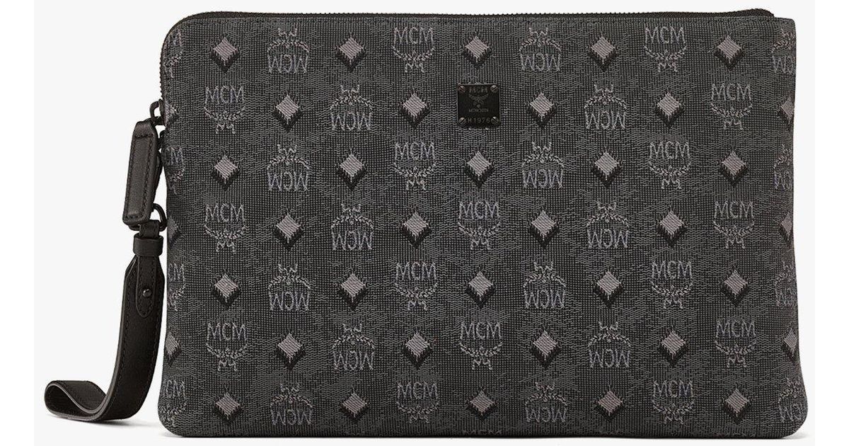 MCM Aren Wristlet Zip Pouch In Vintage Monogram Jacquard in Gray for ...