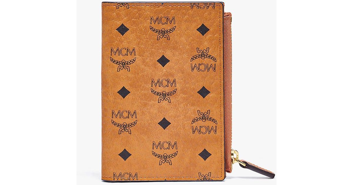 Mcm Bifold Card Wallet in Visetos Original Cognac Visetos