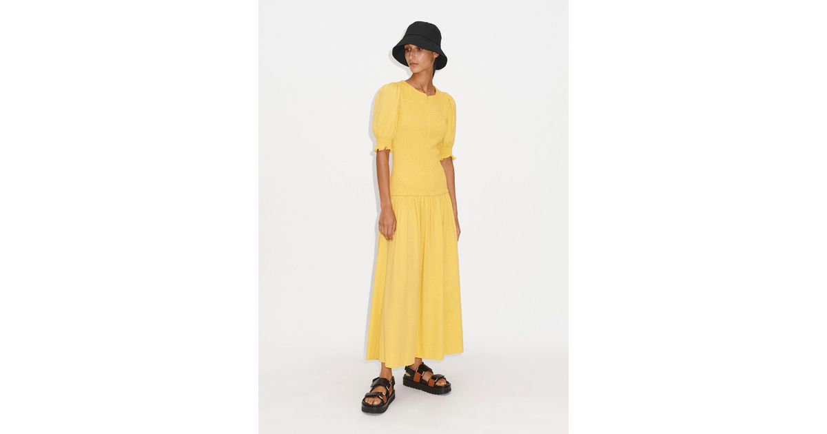 me and em slub jersey maxi dress ME+EM Slub Jersey Smock Bodice Maxi Dress in Blue