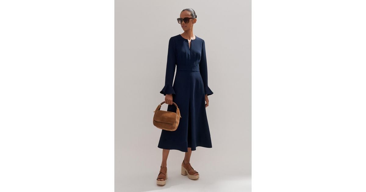 ME+EM Fluid Crepe Elegant Midi Dress in Blue | Lyst