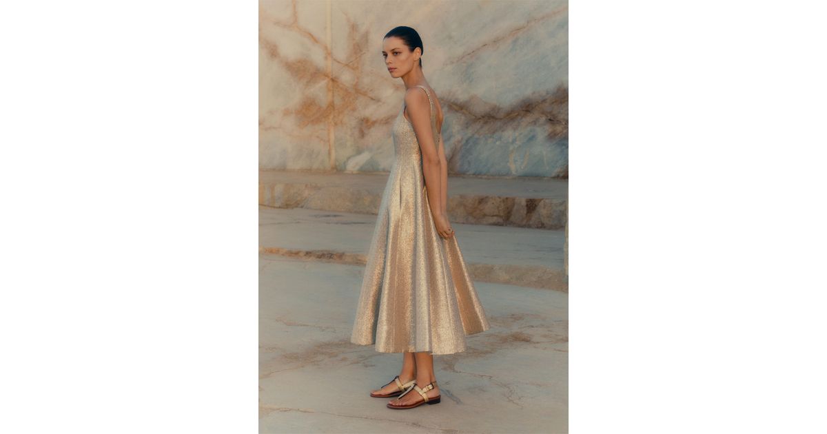 ME+EM Metallic Contour Midi Dress in Natural | Lyst