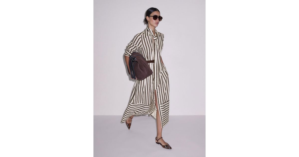 ME+EM Crease-Less Linen Spring Stripe Maxi Dress + Belt in White | Lyst