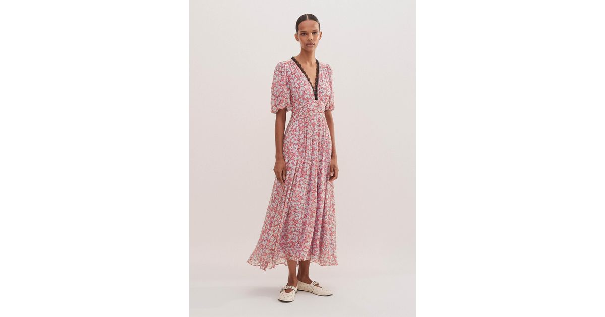 evening primrose print lace maxi dress Vneck Midi Champagne Formal Dress for Wedding Guest Champagne / L main image 1