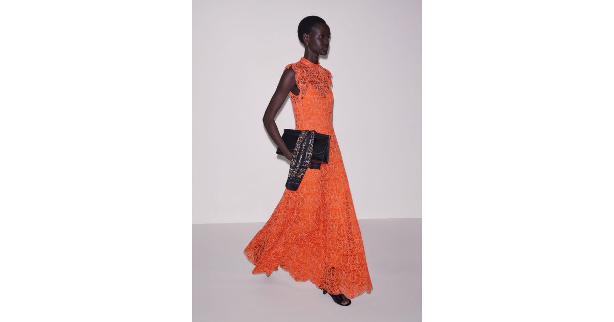 me and em orange lace dress ME+EM Lace Sleeveless Midi Dress Mango Orange - Women's - Recycled Crepe + Lace