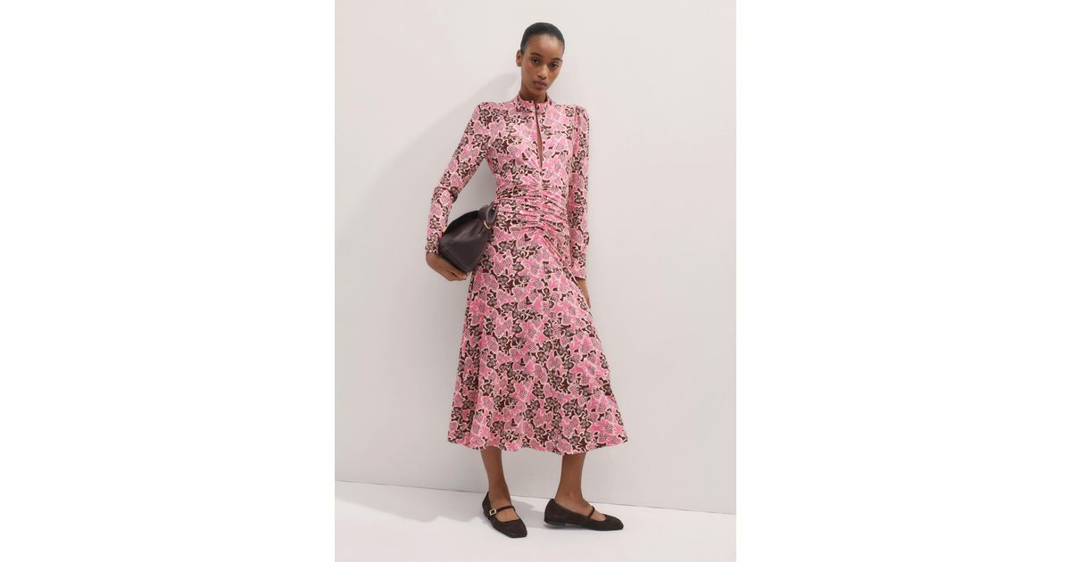 ME+EM Graphic Ribbon Floral Print Midi Dress in Pink | Lyst