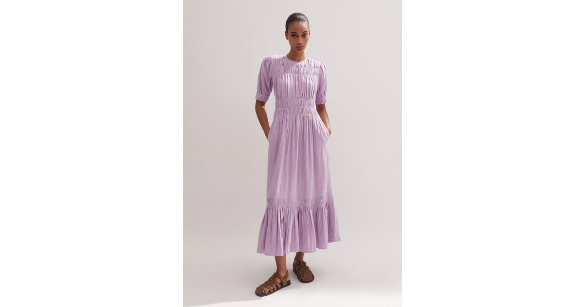 cheesecloth gathered sleeve maxi dress ME+EM Cheesecloth Gathered Sleeve Maxi Dress in Natural