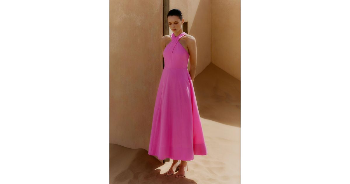 ME+EM Linen-Blend Crossover Maxi Dress in Pink | Lyst