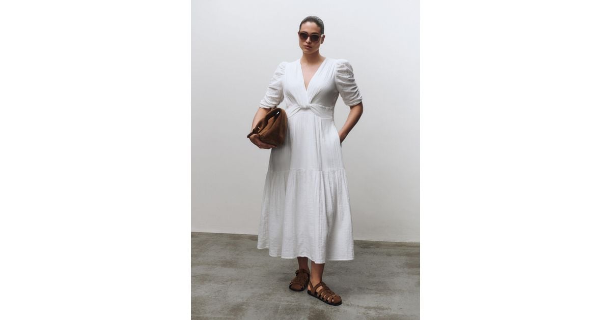 cheesecloth gathered sleeve maxi dress Cotton Cheesecloth Gathered Sleeve Maxi Cheesecloth Maxi Dress ME+EM Cheesecloth  Gathered Sleeve Maxi Dress