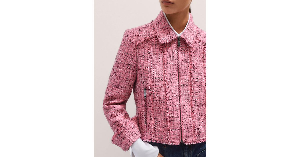 ルミニョン Papillon tweed fringe jacket ピンク meem-designer-Perfect-Pink-