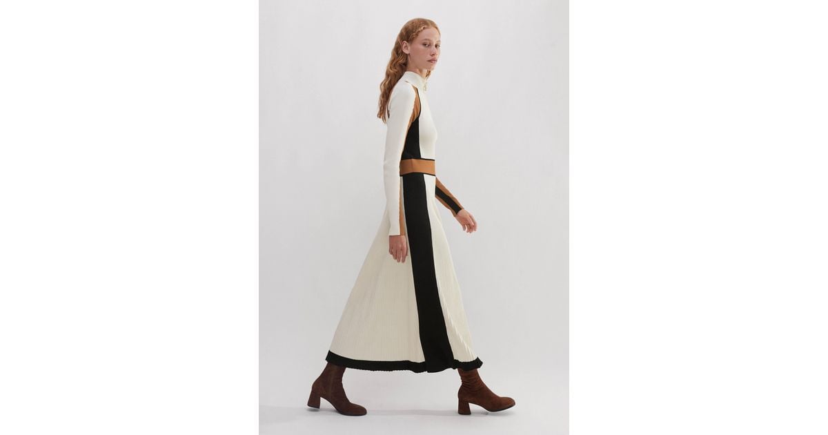 ME+EM Contrast Panel Fit Flare Maxi Dress in Natural | Lyst