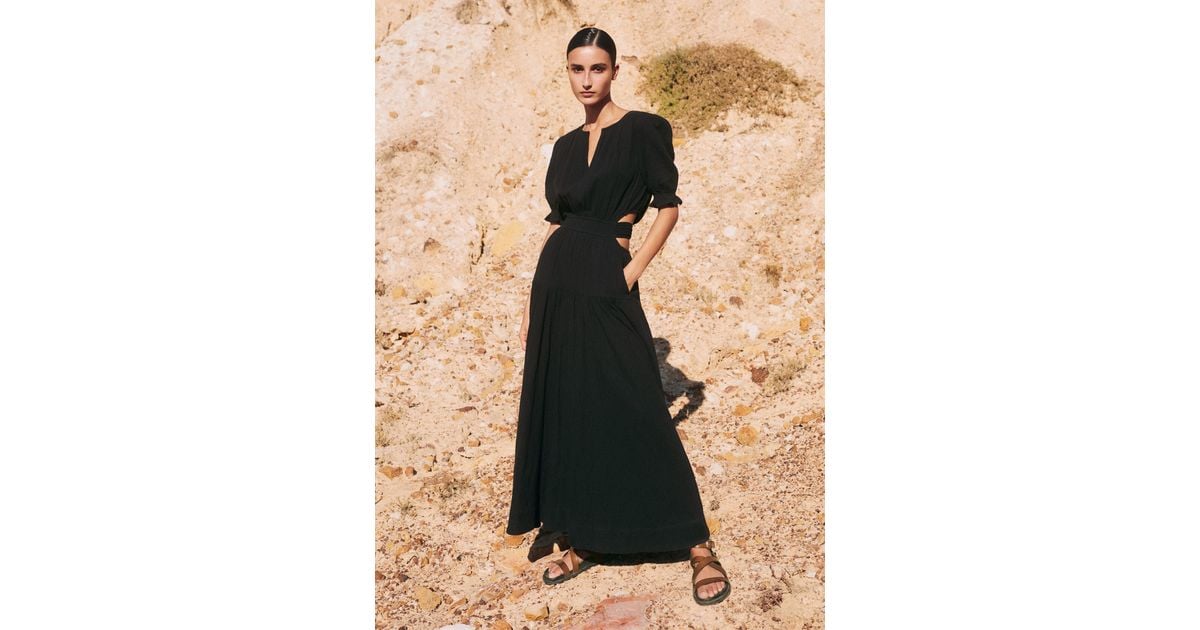 cheesecloth cut out full-length dress ME+EM Cheesecloth Cut Out Full-Length Dress in Black