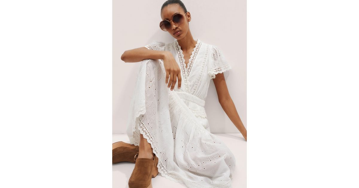 modern zig zag broderie maxi dress ME+EM Modern Zig Zag Broderie Maxi Dress in White