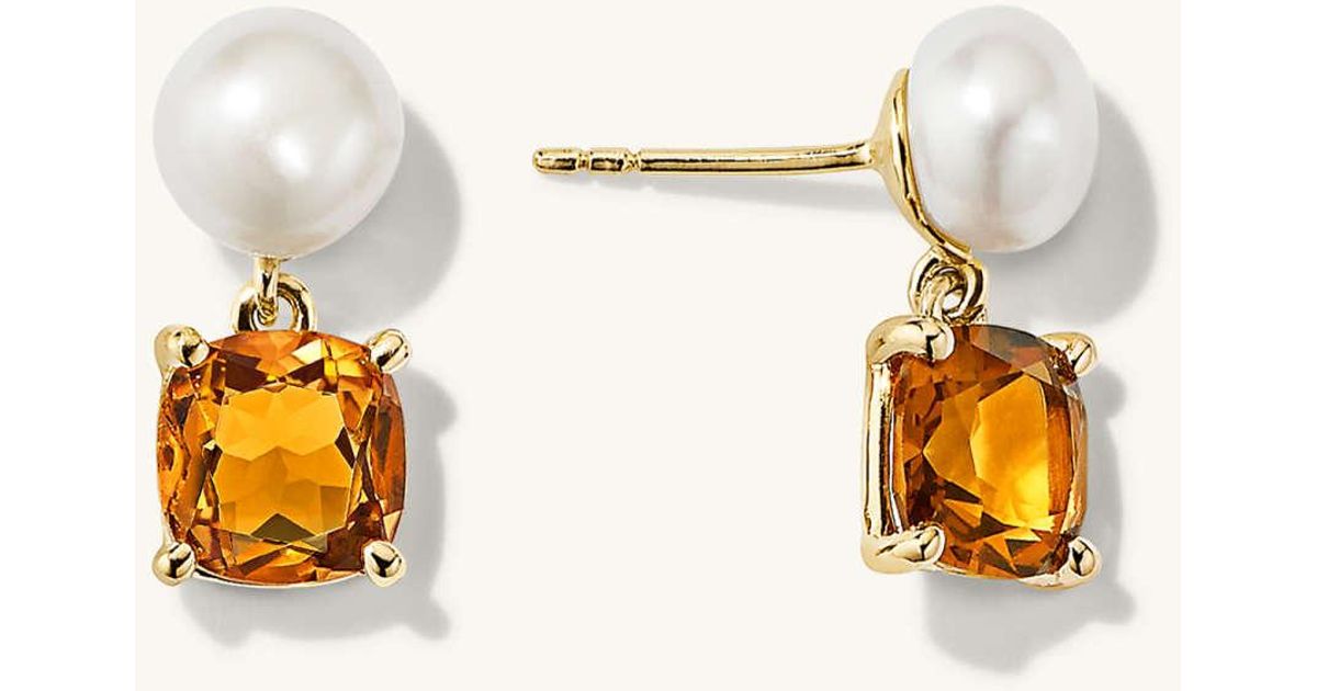 MEJURI Gemstone & Pearl Drop Earrings Cognac Quartz in Metallic Lyst
