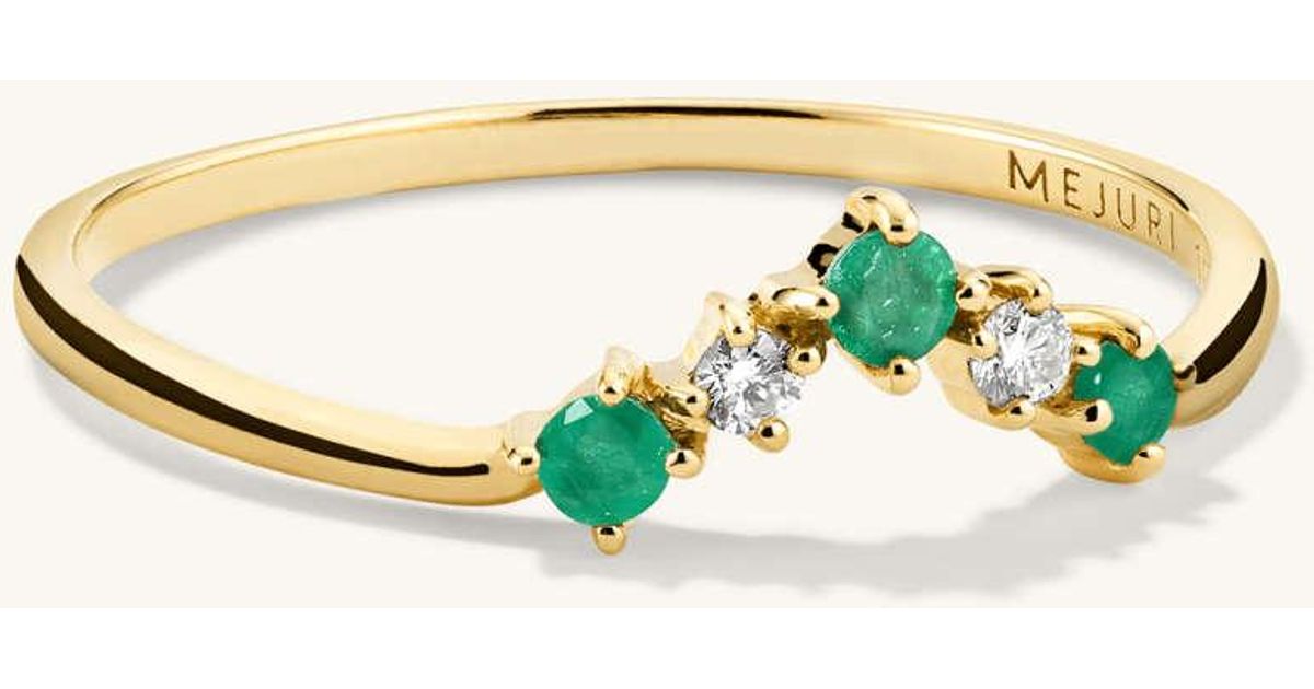MEJURI Emerald And Diamond Wishbone Ring in Metallic | Lyst
