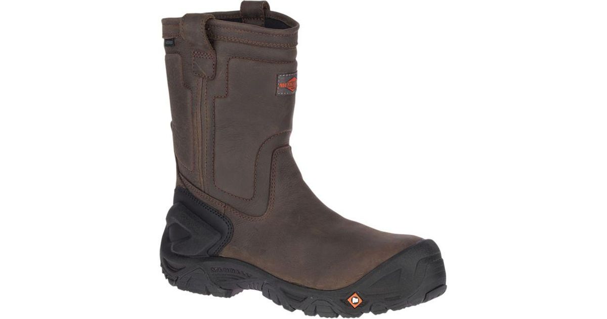 Merrell Strongfield Leather Pull On Waterproof Comp Toe Work Boot Wide ...