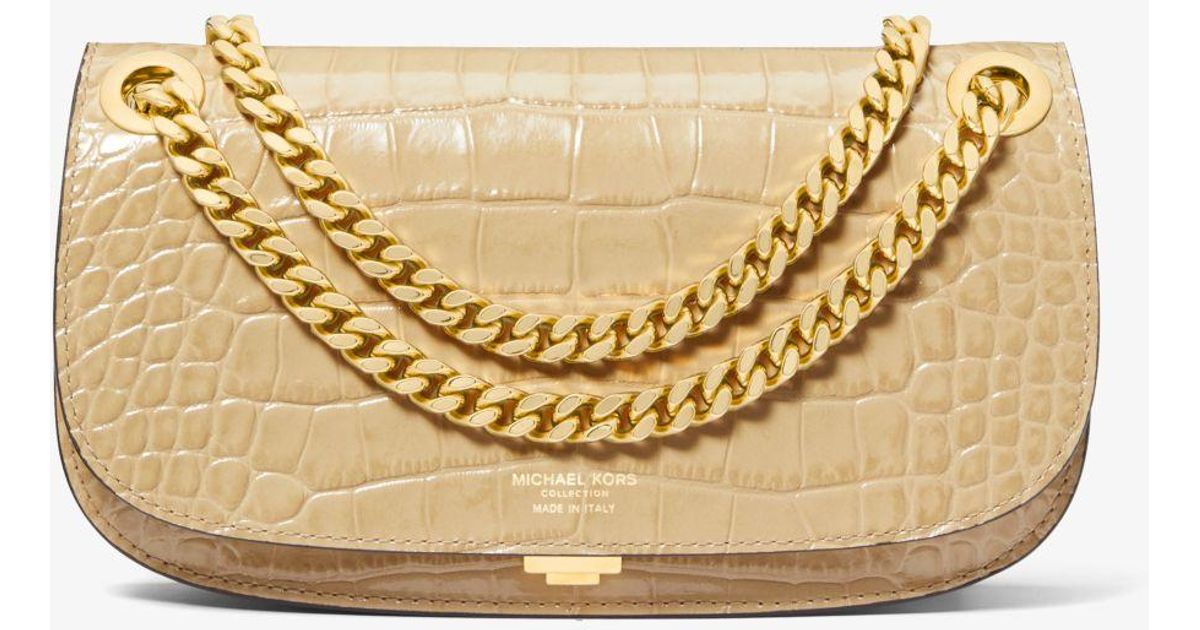 Michael Kors Christie Mini Crocodile Embossed Leather Envelope Bag in