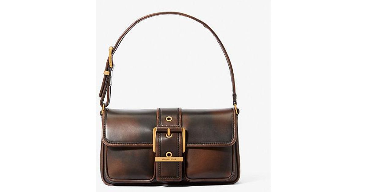 Michael Kors Colby Medium Burnished Leather Shoulder Bag in Blue 