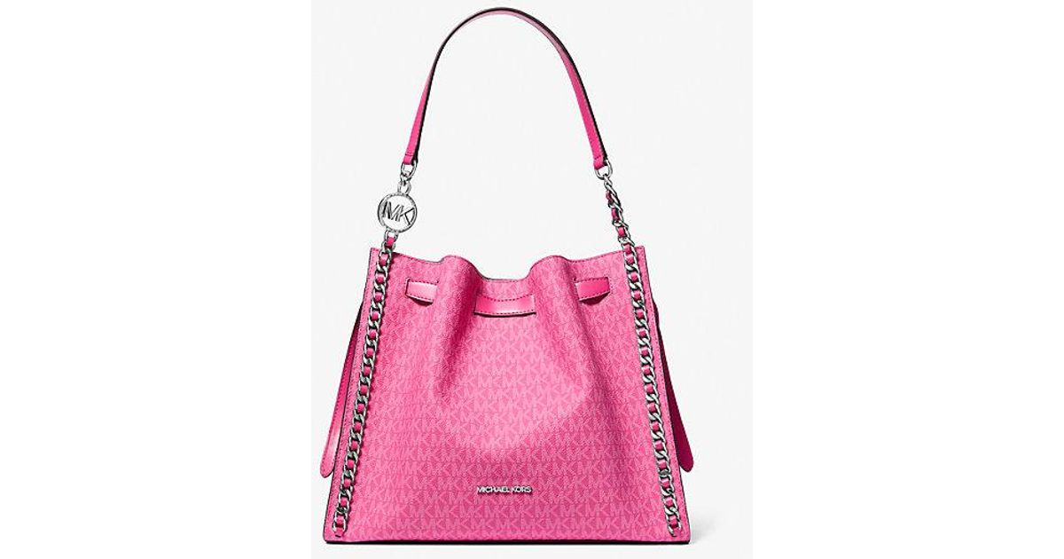 Michael Kors Mina Large Signature Logo Chain Shoulder Bag in Pink | Lyst