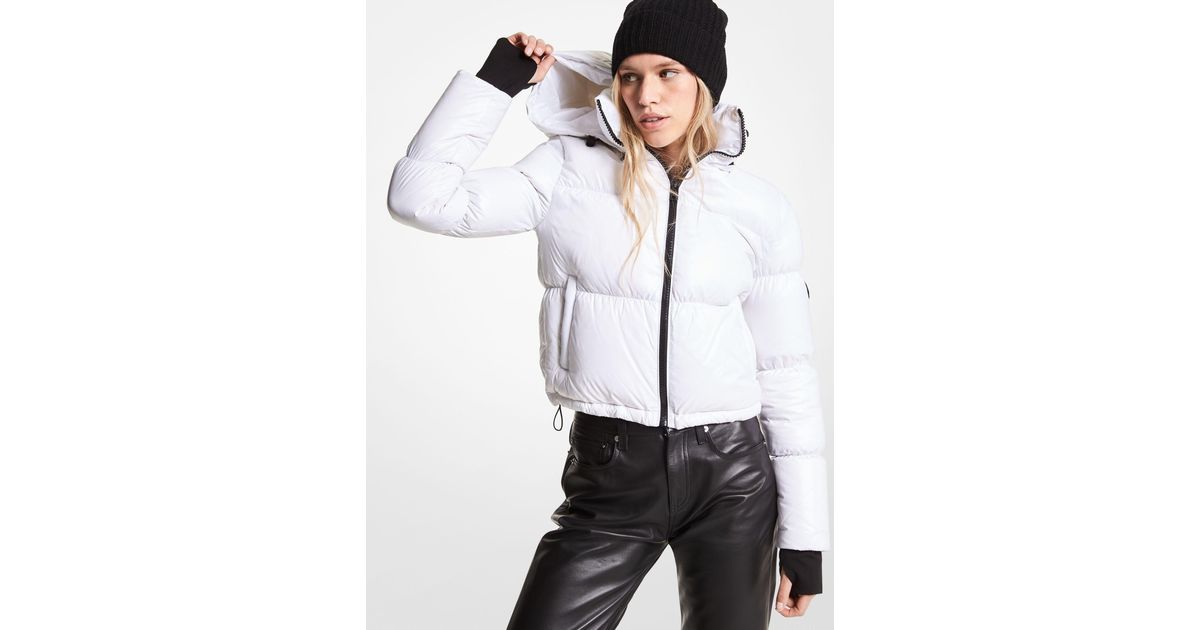 Michael Kors Synthetic Quilted Patent Nylon Cropped Puffer Jacket in White  | Lyst