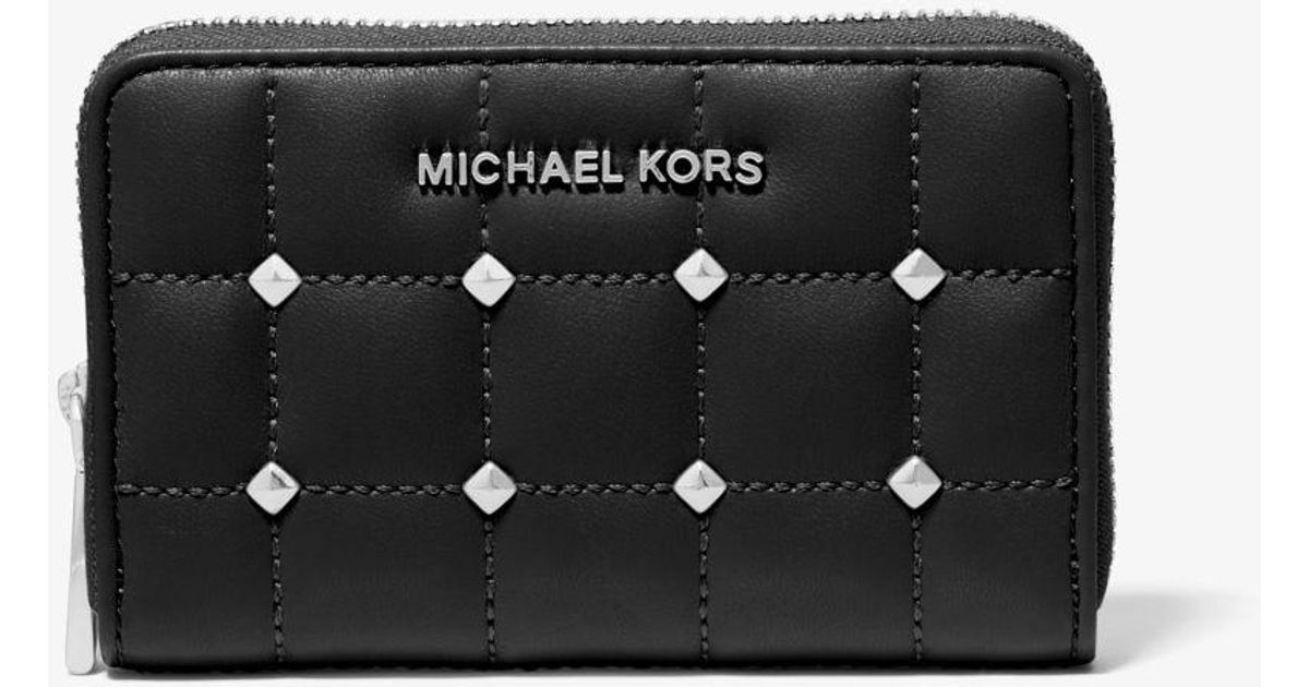 Michael Kors Small Studded Quilted Wallet in Black | Lyst
