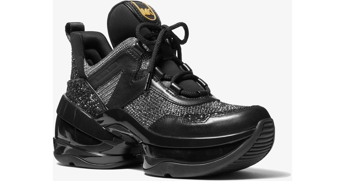 michael michael kors olympia glitter and leather trainer