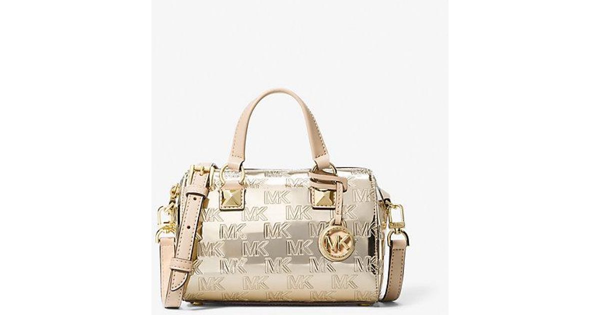 Michael Kors Grayson Small Logo Embossed Patent Duffel Crossbody Bag in