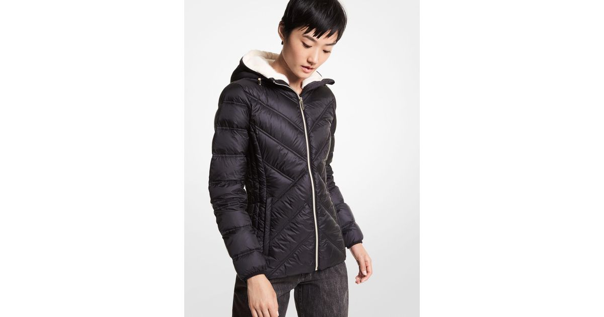 fur lined quilted nylon puffer jacket