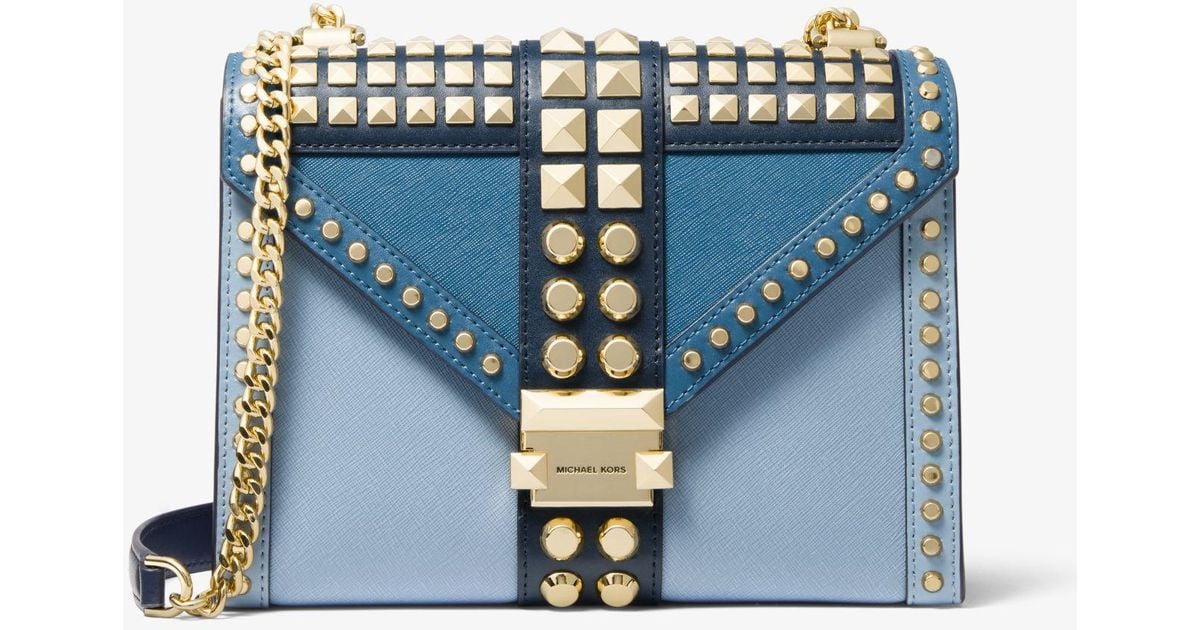 whitney large studded saffiano leather convertible shoulder bag