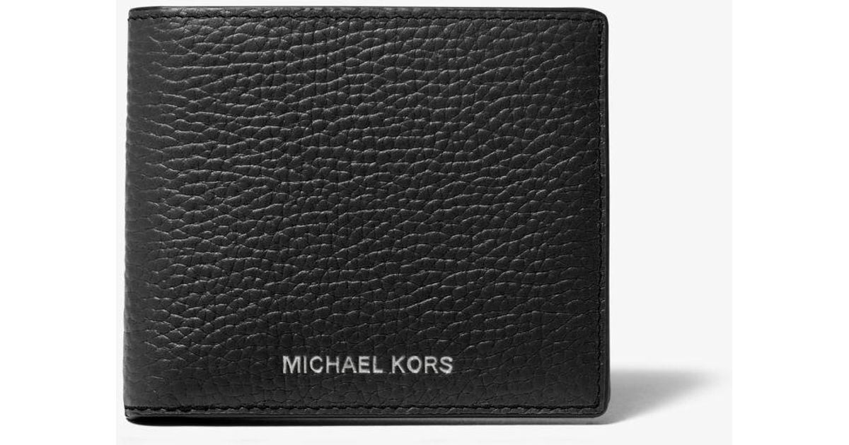 Michael Kors Hudson Pebbled Leather Slim Billfold Wallet in Black for