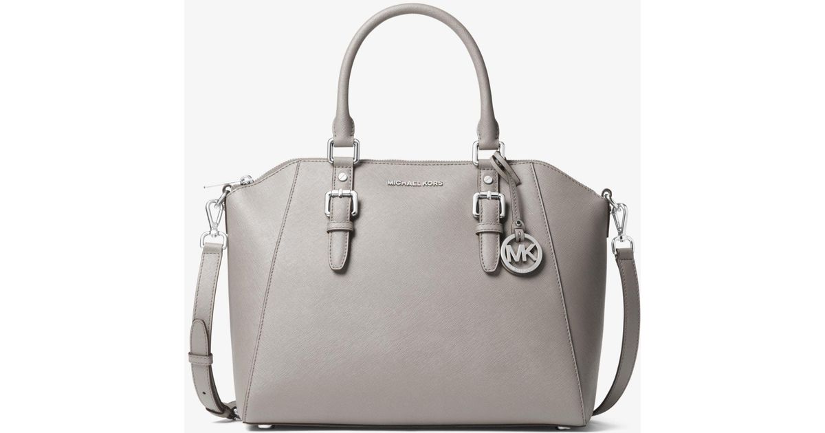 Michael Kors Ciara Large Saffiano Leather Satchel in Pearl Grey (Gray) |  Lyst
