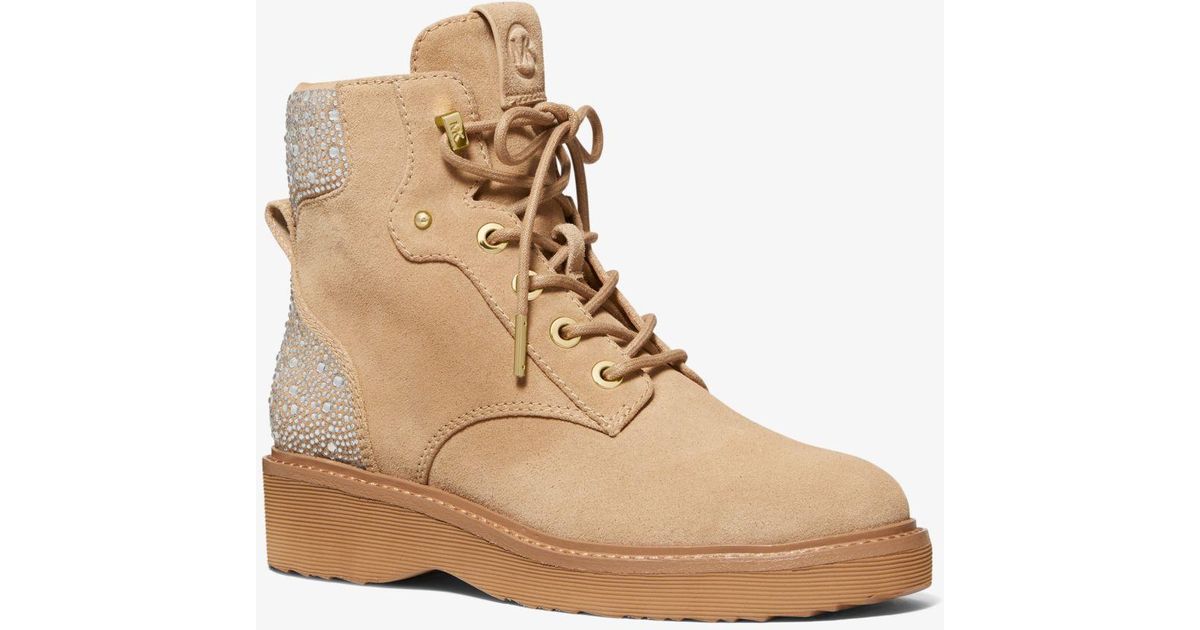 culver embellished nubuck and glitter chain mesh lace up boot