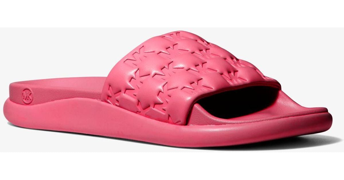 Michael Kors Finnie Embossed Faux Leather Slide Sandal in Pink Lyst