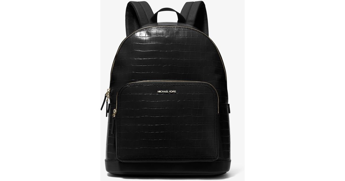 Michael Kors Cooper Faux Crocodile Embossed Leather Backpack in Black