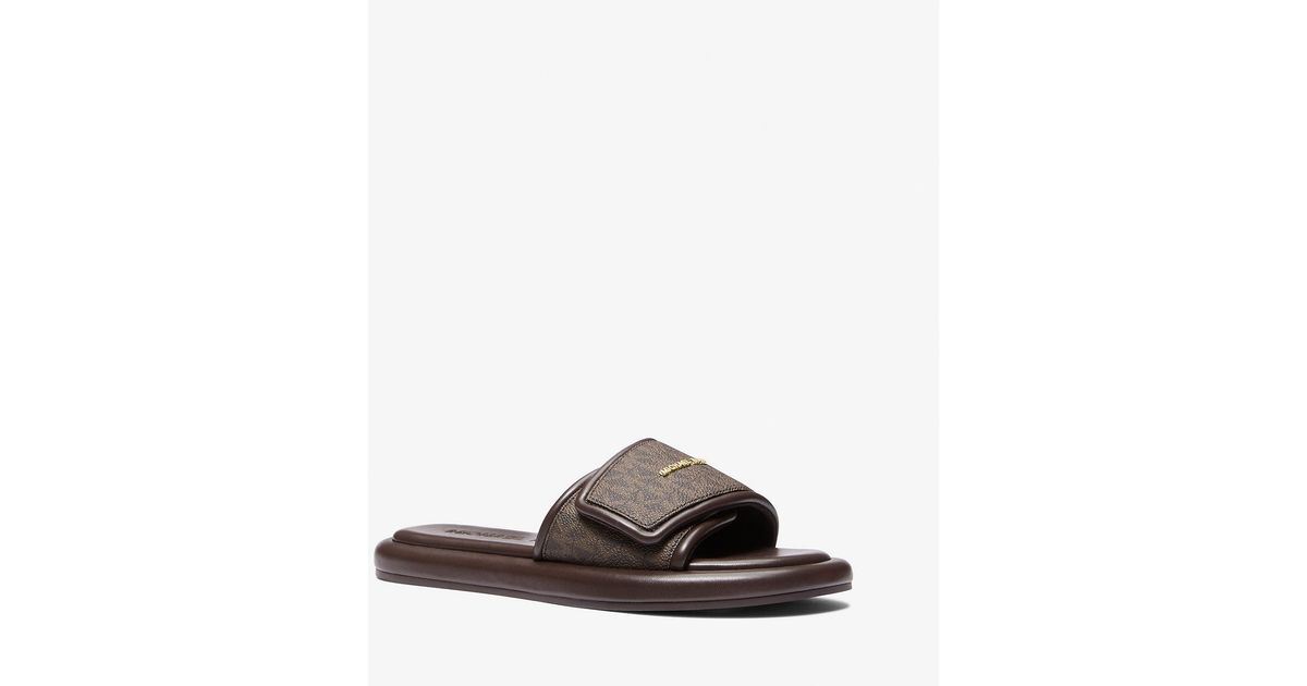 MICHAEL Michael Kors Mk Suki Signature Logo Slide Sandal in Brown | Lyst UK
