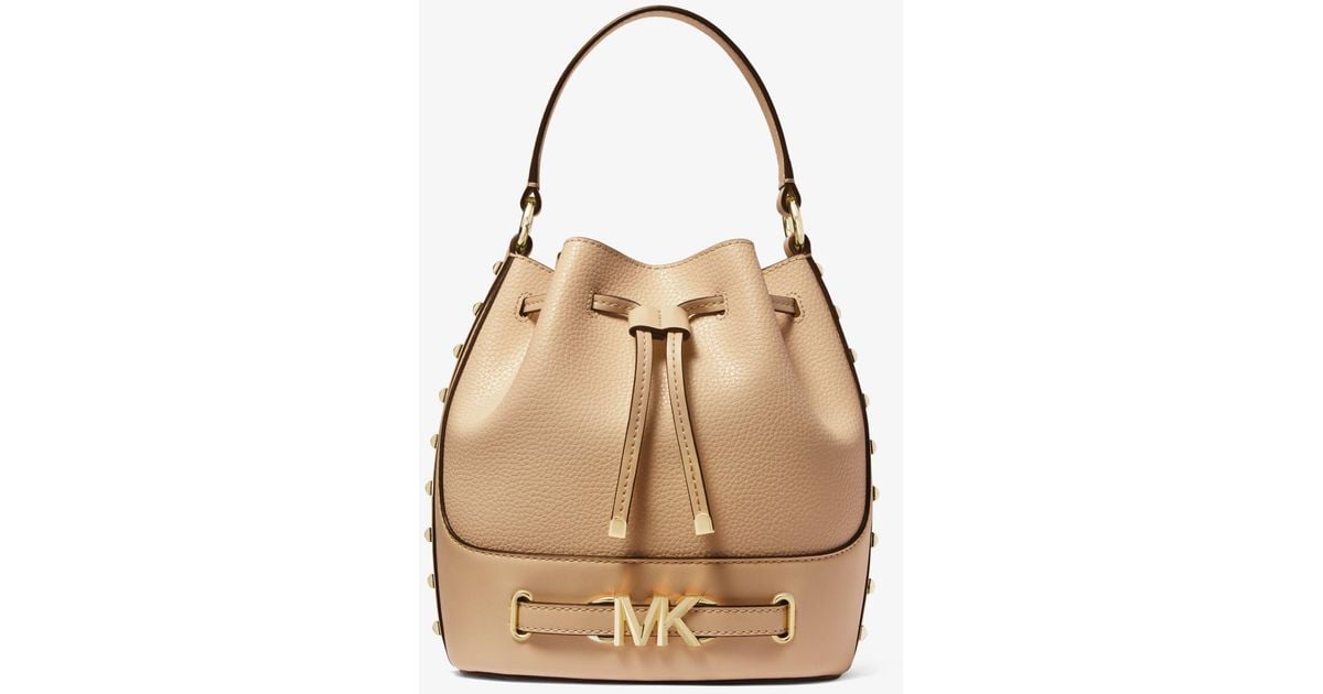 Michael Kors Reed Medium Studded Pebbled Leather Bucket Bag in Natural ...