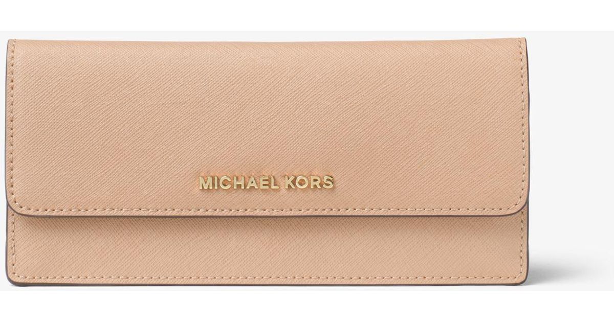 Slim Saffiano Leather Wallet in Oyster 